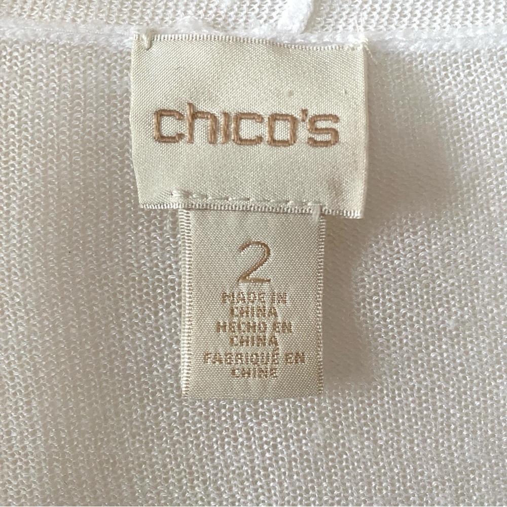 Chico’s White Knit Open Cardigan Shrug Roll Tab Long Sleeves Lightweight Sz 2/L - Picture 5 of 8